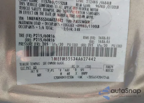 2004 Mercury Sable Ls Premium z USA, uszkodzony, nr VIN 1MEFM55S34A627442